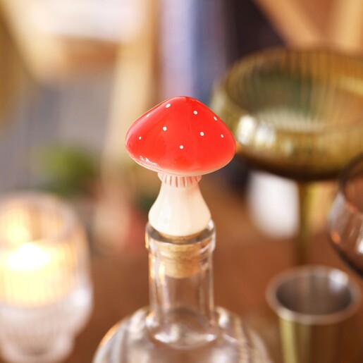 Toadstool Cork Bottle Stopper Toadstool Cork Bottle Stopper in use on a bottle