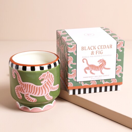 Candle and Packaging Tiger Ceramic Candle Black Cedar and Fig with Packaging