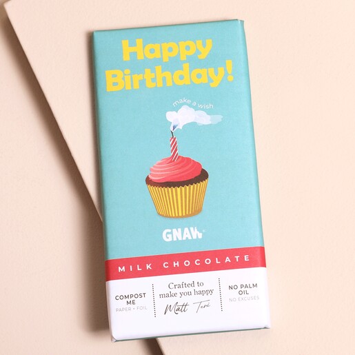 Happy Birthday Milk Chocolate Bar on a Beige Background