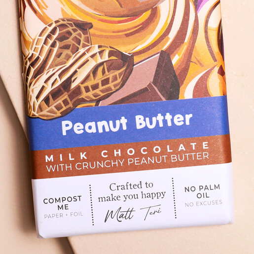 Close Up of Packaging Close Up of Gnaw Peanut Butter Chocolate Bar Packagaing
