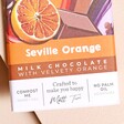 Close Up of the Seville Orange Chocolate Bar front of package