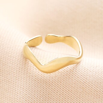 Adjustable Stainless Steel Wave Ring in Gold