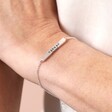 Close Up Model Shot of Personalised Horizontal Bar Bracelet in Silver