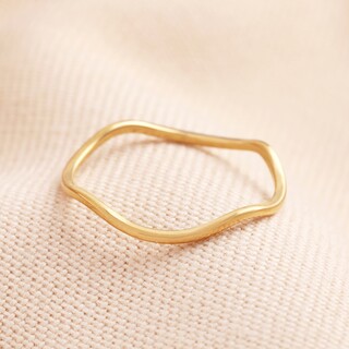 Stainless Steel Thin Band Wave Ring in Gold