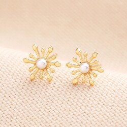 Pearl Centre Snowflake Stud Earrings in Gold