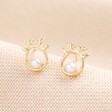 Studs in the shape of a gold reindeer outline with a pearl nose