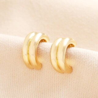 Double Ridge Hoop Earrings in Gold