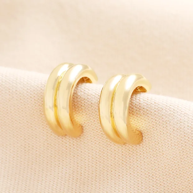 Double Ridge Hoop Earrings in Gold Double Ridge Hoop Earrings in Gold