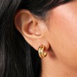 Model Shot of Ridge Hoop Earrings in Gold