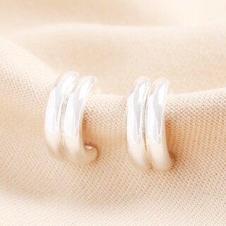 Double Ridge Hoop Earrings in Silver