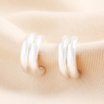 Double Ridge Hoop Earrings in Silver