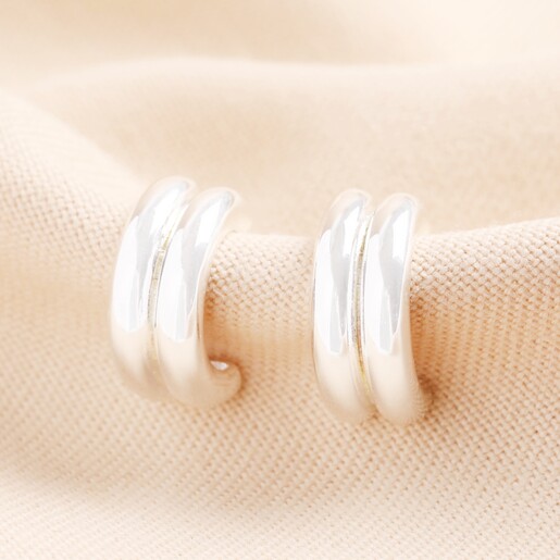 Double Ridge Hoop Earrings in Silver