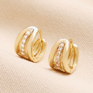 Triple Illusion Crystal Huggie Hoop Earrings in Gold