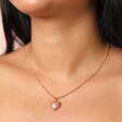 Close Up Model Shot Heart Locket Necklace in Rose Gold