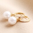 Pearl Drop Crystal Huggie Earrings in Gold