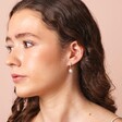 Pearl Drop Crystal Huggie Earrings in Gold on Model