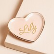 Personalised Small Pink Ceramic Heart Trinket Dish on a Beige Background