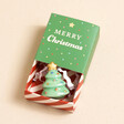 Tiny Matchbox Ceramic Christmas Tree Token in Green Box and Beige Background