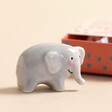 Close Up of Tiny Matchbox Ceramic Elephant Token