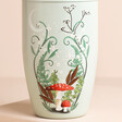 Toadstool and Woodland Scene on Metal Cocktail Shaker Close Up