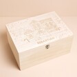 Personalised Wooden Gingerbread Christmas Eve Box against beige backgrounf