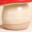 Close Up of Personalised Message Ceramic Toadstool Money Box