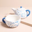 Blue Debossed Floral Teapot and Cup Set