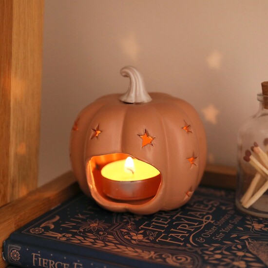 Ceramic Pumpkin Starry Tealight Holder