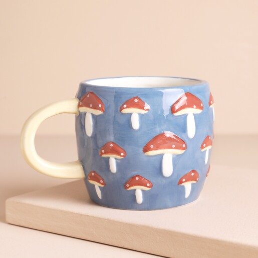 Blue Embossed Toadstool Ceramic Mug