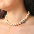 Large 20th Anniversary Pearl Necklace on Brunette Model