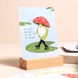 The Little Frog's Guide to Self Care Cards on wooden stand