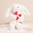 Jellycat Bashful Bunny with Candy Cane Soft Toy on white background