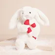 Jellycat Bashful Bunny with Candy Cane Soft Toy on white background