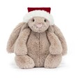 Jellycat Bashful Christmas Bunny Soft Toy with a red and white santa hat on a white background