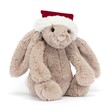 Jellycat Bashful Christmas Bunny Soft Toy with a red and white santa hat on a white background