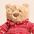 Jellycat Bartholomew Bear in Pyjamas Soft Toy on a neutral background with a close up of the face