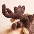 Jellycat Merrick Moose Soft Toy on a neutral background with close up of antler details