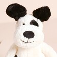 Close up of Jellycat Small Bashful Black & Cream Puppy Soft Toy Face