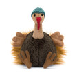 Jellycat Theo Turkey Soft Toy on a white background with a green hat