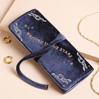 Navy Celestial Velvet Jewellery Roll 