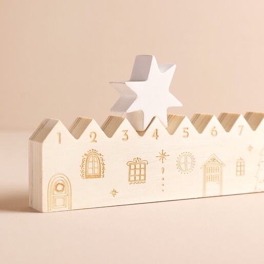 Close Up of Wooden Village Christmas Countdown