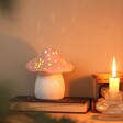 Lifestyle Shot of Ceramic LED Pink and White Toadstool Light