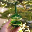 Opened Ribbed Green Glass Bauble