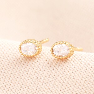 Sterling Silver Crystal Ridge Oval Stud Earrings in Gold