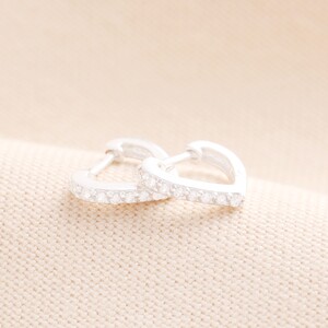 Sterling Silver Crystal Tapered Huggie Hoop Earrings