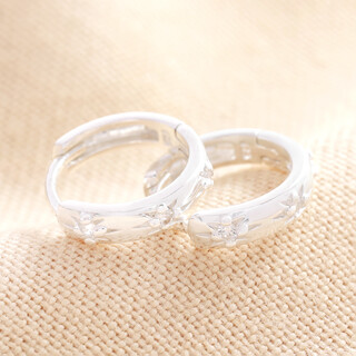 Sterling Silver Crystal Patterned Huggie Hoop Earrings in Silver