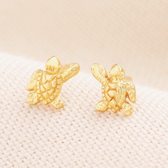 Sterling Silver Turtle Stud Earrings in Gold