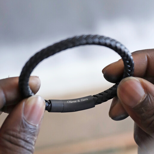 Men's Personalised Black Clasp Leather Bracelet with Photo Gift Box