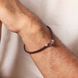 Close Up of Men's Braided Vegan Leather T-Bar Bracelet on Model