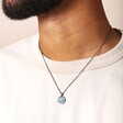 Men's Stainless Steel Green Feature Disc Pendant Necklace on Model